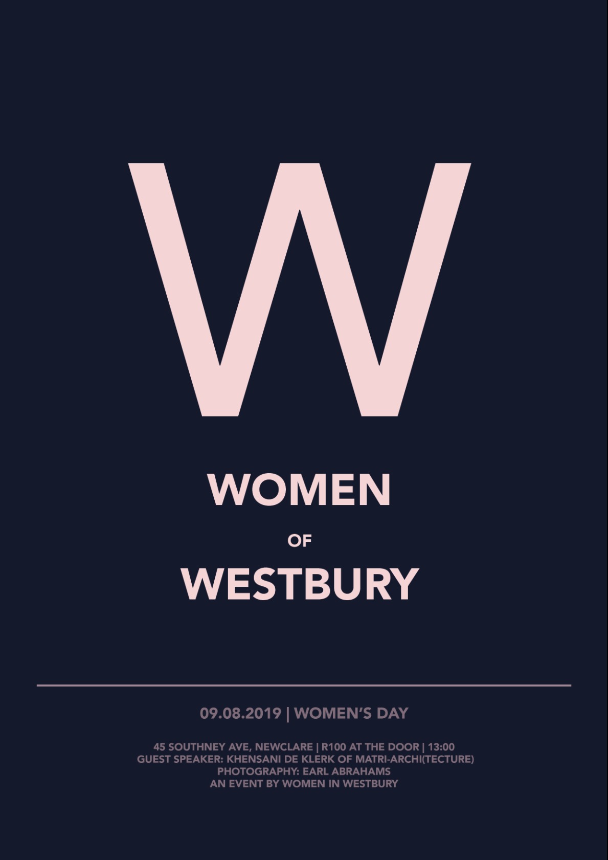 Poster titled 'Women of Westbury' with pink text and blue background